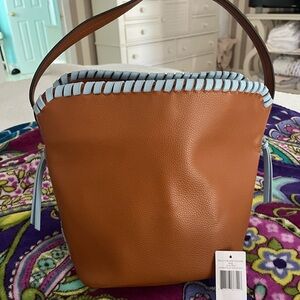 Vera Bradley Stylish Tan and Blue Women's Bucket Bag      NWT